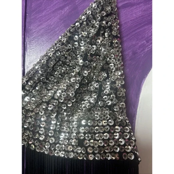 Black Fringe Sequin Bralette Dress - Picture 7 of 9